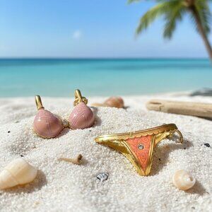 Vintage Gold and Pink Bikini pendant Set